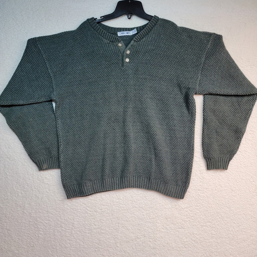 Cherokee Mens Sweater Green Textured Knit Henley Button Neck 2XL